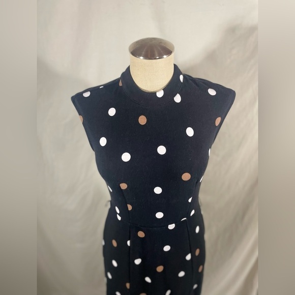 Ann Taylor, Black with white/tan polkadot dress. Size 2 petite. - Picture 2 of 9